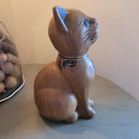 Vintage wood cat figurine MCM kitty 8" decor - Picture 4 of 9